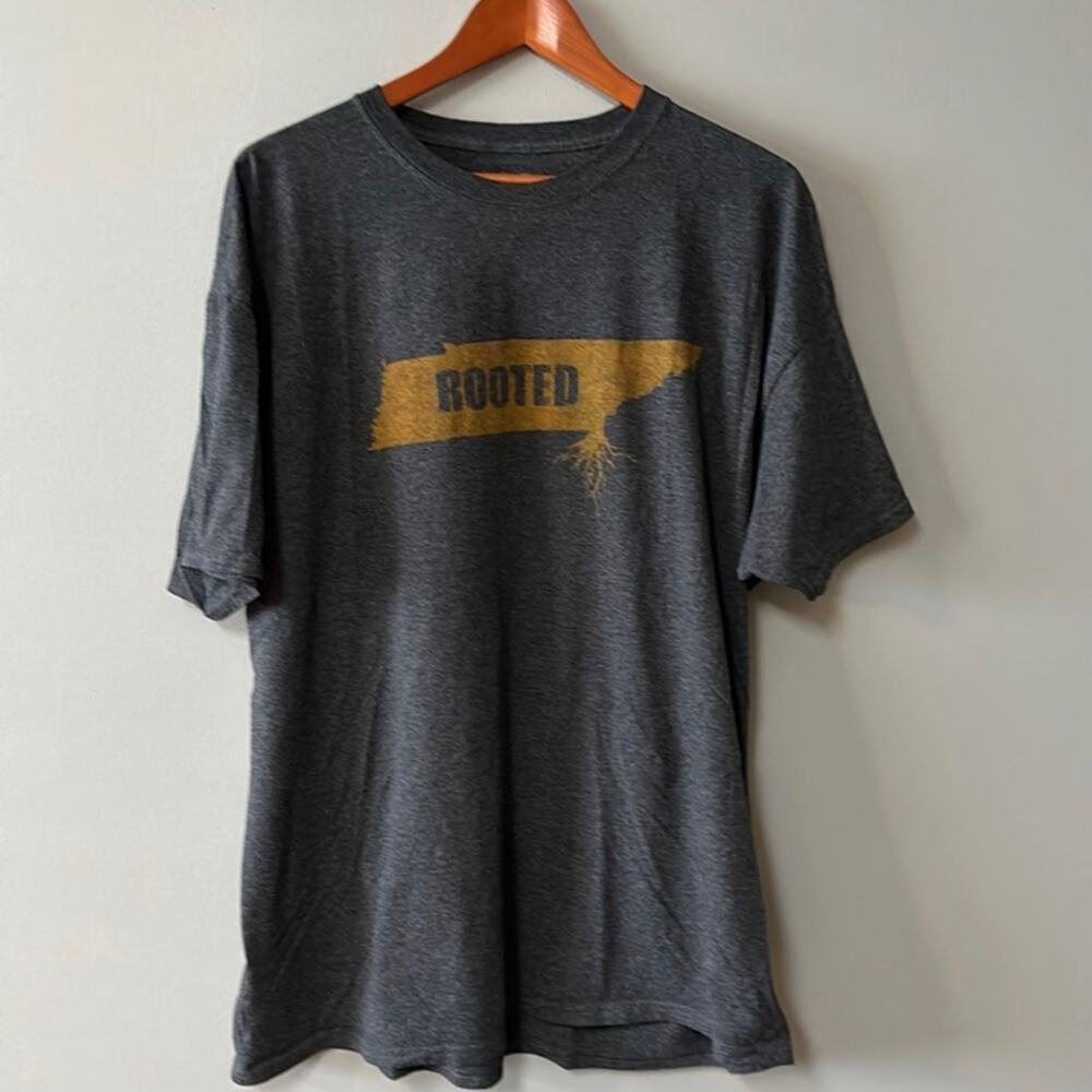 Mens Size 2x State Love Rooted in Tennessee Shirt Gray and orange 50% cotton, 50